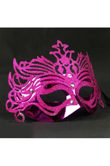 Metalik Fuşya Pembe Renk Masquerade Kelebek Simli Parti Maskesi 23x14 cm  