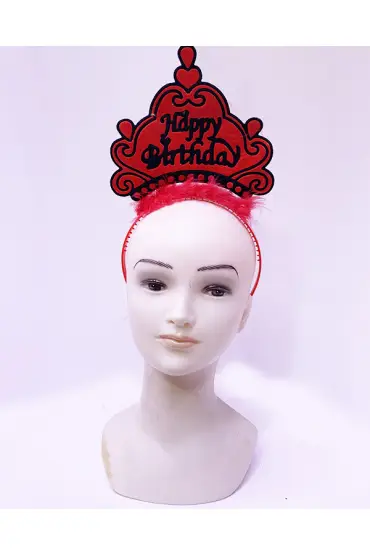 Happy Birthday Neon Kırmızı Renk Doğum Günü Tacı 24x15 cm  