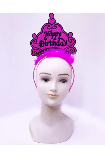 Happy Birthday Neon Fuşya Renk Doğum Günü Tacı 24x15 cm  