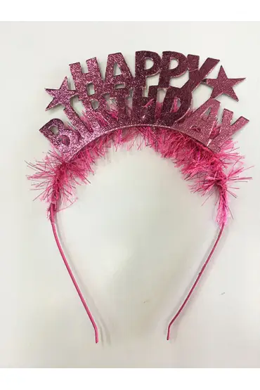 Happy Birthday Yazılı Metalize Pembe Renk Parti Tacı  