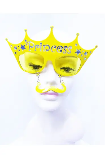 Sarı Üzeri Gümüş Renk Prenses Yazılı Parti Gözlüğü 10x17 cm  