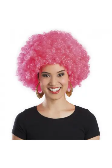 Pembe Renk Kıvırcık Afro Bonus Peruk  