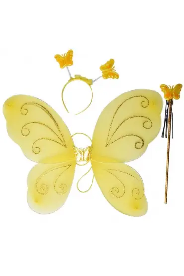 Sarı Renk Kelebek Kanadı Tacı ve Sopası 50x37 cm  