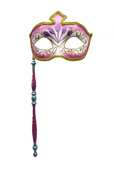 Venedik Masquerade Sopalı Maske Pembe Renk 17x35 cm  