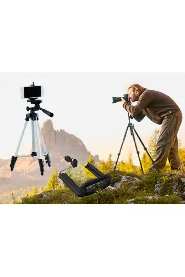 Tripod : Telefon ve Kamera Tutucu Ayak + Telefon Tutucu - 105Cm  