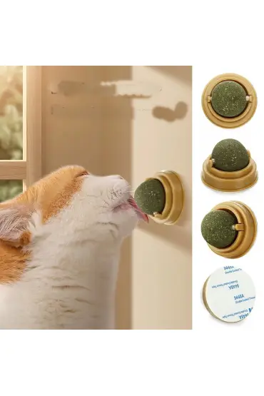 Duvara Yapışan Dönen Kedi Nanesi Cat Mint Oyun Topu Doğal Catnipli Kedi Oyuncağı  