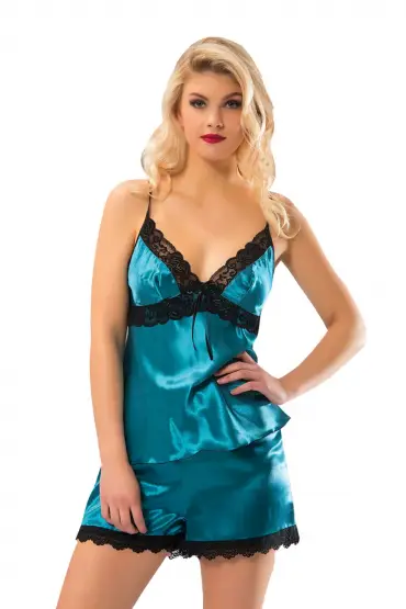 Yeşil Saten Babydoll Şortlu Takım