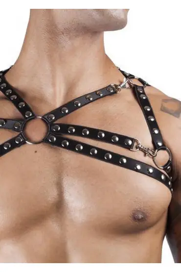  41 Zımba Detaylı Seksi Erkek Üst Harness - Ürün Rengi:Siyah
