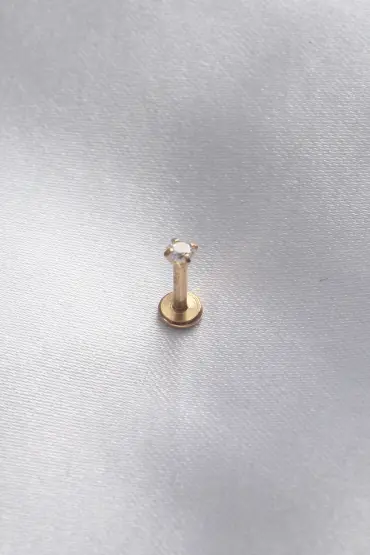  741 -  316L Cerrahi Çelik 3,5 Mm Zirkon Taş Gold Renk Yan Dudak Piercing