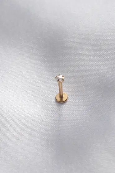  741 -  316L Cerrahi Çelik 3,5 Mm Yıldız Zirkon Gold Renk Dudak Piercing