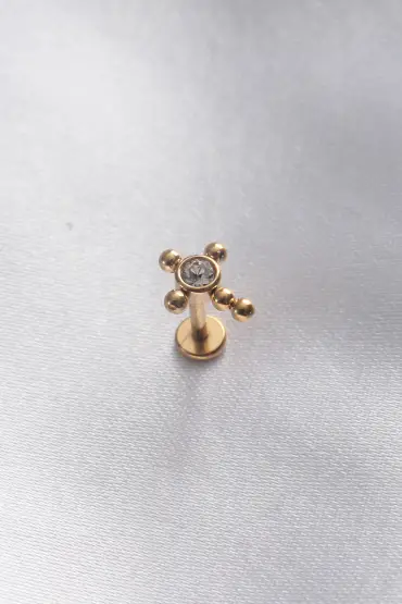  741 -  316L Cerrahi Çelik Gold Renk Taşlı Tragus Piercing