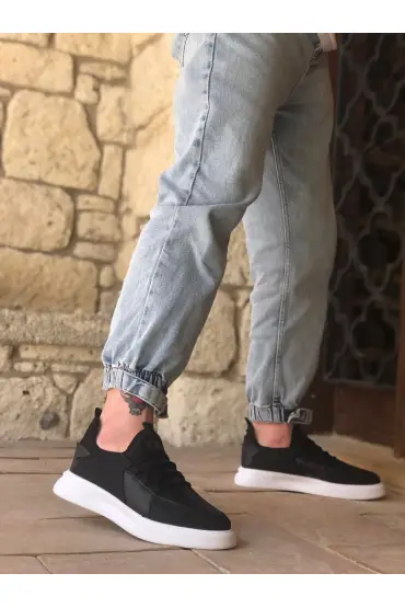 946 Erkek Siyah Bağcıklı Yüksek Taban Tarz Spor Ayakkabı
