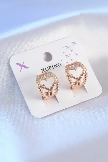  741 -  Xuping Rose Gold Renk Zirkon Taşlı Kalp Model Kadın Küpe