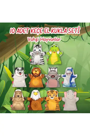  247 10 Parça  Vahşi Hayvanlar El Kukla Set , Eğitici Oyuncak