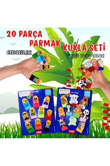  247 2 Set - 20 Parça  Emojiler ve Vahşi Hayvanlar Parmak Kukla