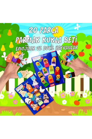  247 2 Set - 20 Parça  Emojiler ve Evcil Hayvanlar Parmak Kukla