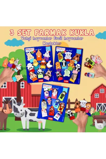  247 3 Set - 30 Parça  Evcil , Vahşi Hayvanlar ve Meslekler Parmak Kukla