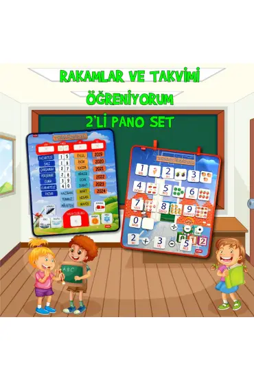  247 2 Set - 80 Parça  Rakamları ve Takvimi Öğreniyorum Keçe Cırtlı Duvar Panoları , Eğitici Oyuncak