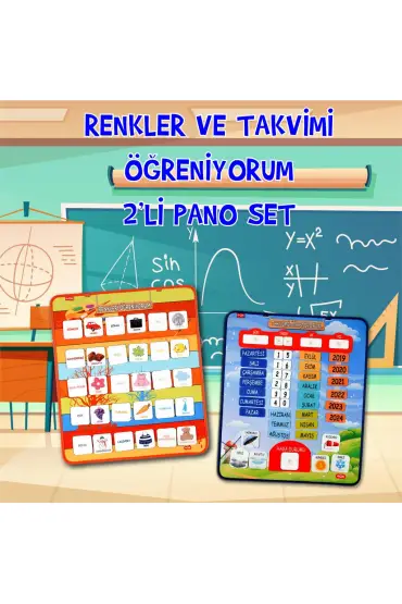  247 2 Set - 73 Parça  Takvimi ve Renkleri Öğreniyorum  Keçe Cırtlı Duvar Panoları , Eğitici Oyuncak