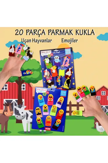  247 2 Set - 20 Parça  Emojiler ve Uçan Hayvanlar Parmak Kukla