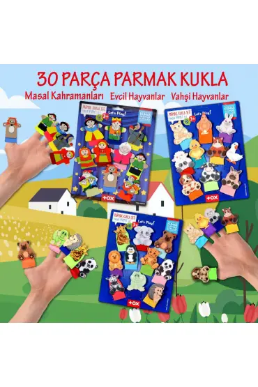  247 3 Set - 30 Parça  Masal Kahramanları, Vahşi ve Evcil Hayvanlar Parmak Kukla