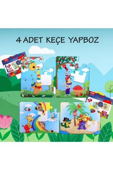  247 4 Set - 48 Parça  Gökkuşağı ve Elmacı Ayı 3+ Keçe Yapboz - 3 Yaş Puzzle