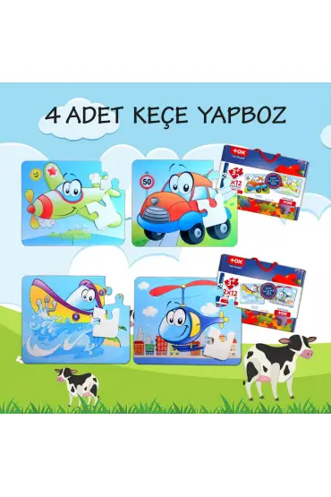  247 4 Set - 48 Parça  Uçak, Araba, Tekne ve Helikopter 3+ Keçe Yapboz - 3 Yaş Puzzle