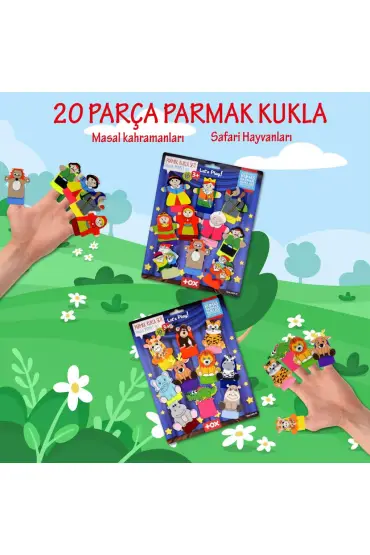  247 2 Set - 20 Parça  Masal Kahramanları ve Safari Hayvanları Parmak Kukla