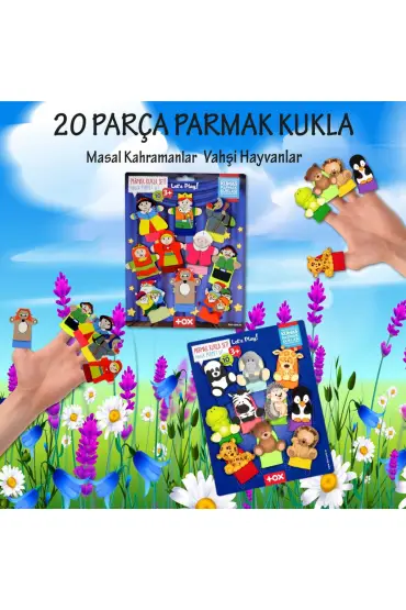  247 2 Set - 20 Parça  Masal Kahramanları ve Vahşi Hayvanlar Parmak Kukla