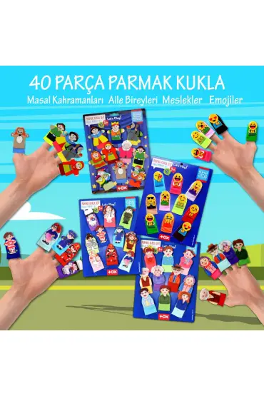  247 4 Set - 40 Parça  Masal Kahramanları, Aile Bireyleri , Meslekler ve Emojiler Parmak Kukla