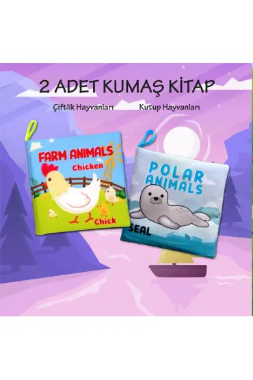  247 2 Kitap  İngilizce Çiftlik Hayvanları ve Kutup Hayvanları Kumaş Sessiz Kitap