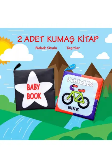  247 2 Kitap  İngilizce Siyah-Beyaz Bebek ve Taşıtlar Kumaş Sessiz Kitap