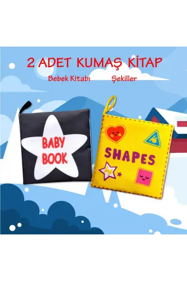  247 2 Kitap  İngilizce Siyah-Beyaz Bebek ve Şekiller Kumaş Sessiz Kitap