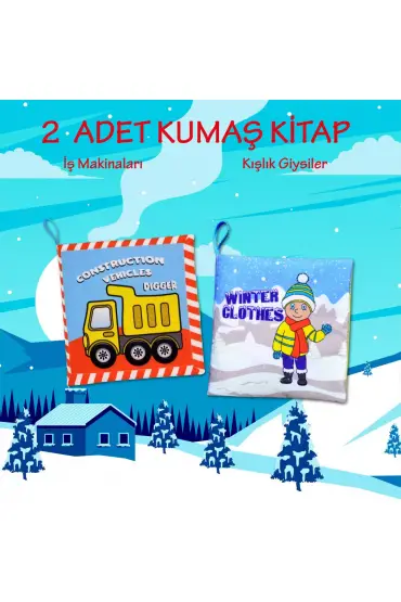  247 2 Kitap  İngilizce İş Makinaları ve Kışlık Giysiler Kumaş Sessiz Kitap