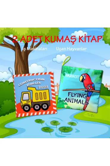  247 2 Kitap  İngilizce İş Makinaları ve Uçan Hayvanlar Kumaş Sessiz Kitap