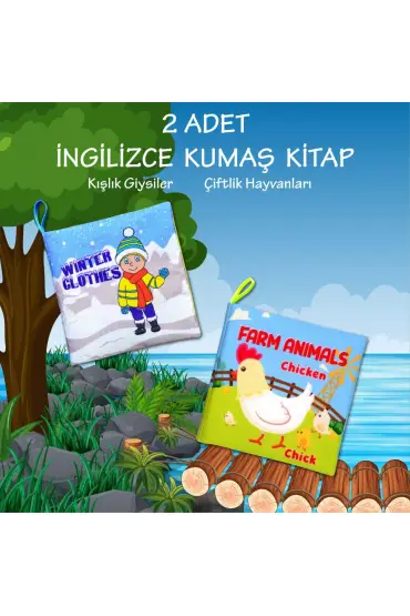  247 2 Kitap  İngilizce Kışlık Giysiler ve Çiftlik Hayvanları Kumaş Sessiz Kitap