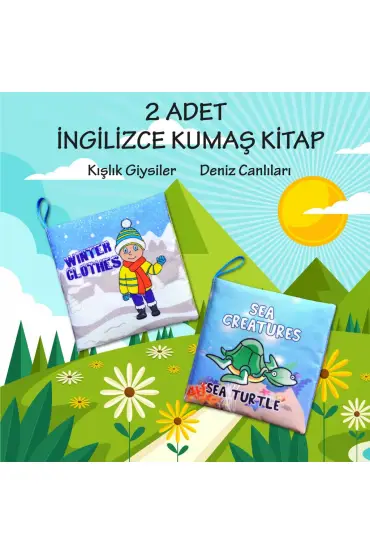  247 2 Kitap  İngilizce Kışlık Giysiler ve Deniz Canlıları Kumaş Sessiz Kitap