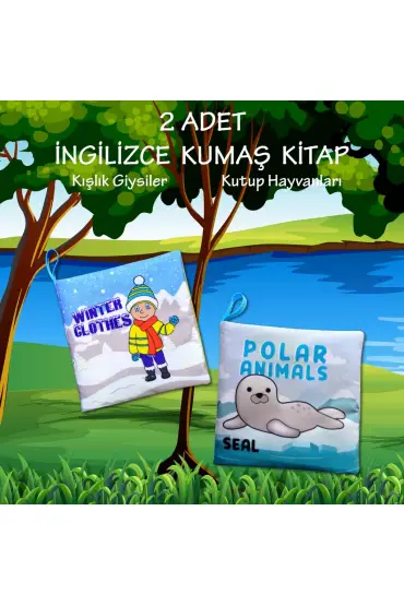  247 2 Kitap  İngilizce Kışlık Giysiler ve Kutup Hayvanları Kumaş Sessiz Kitap