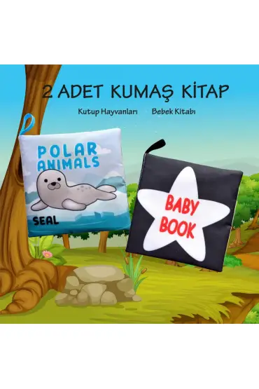  247 2 Kitap  İngilizce Kutup Hayvanları ve Siyah Beyaz Bebek Kumaş Sessiz Kitap