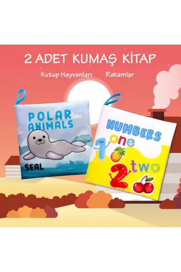  247 2 Kitap  İngilizce Kutup Hayvanları ve Rakamlar Kumaş Sessiz Kitap