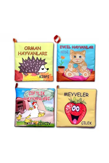  247 4 Kitap  Meyveler , Çiftlik , Orman ve Evcil Hayvanlar Kumaş Sessiz Kitap