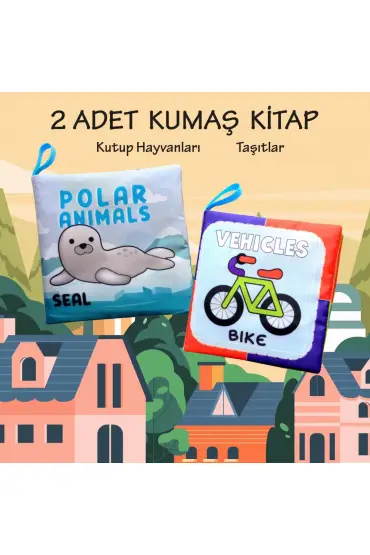  247 2 Kitap  İngilizce Kutup Hayvanları ve Taşıtlar Kumaş Sessiz Kitap