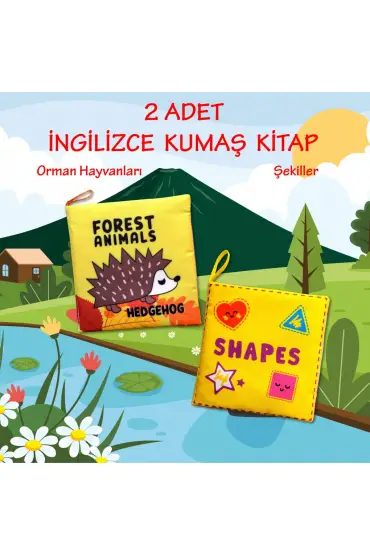  247 2 Kitap  İngilizce Orman Hayvanları ve Şekiller Kumaş Sessiz Kitap