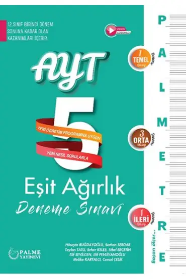  Palme Palmetre Ayt Eşit Ağırlık 5 Deneme Sınavı (12. Sınıf Birinci Dönem Konularını İçerir.)