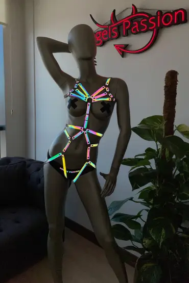  41 Direk Dans KıyafetleriŞık Reflektörlü Body Harness - Ürün Rengi:Rainbow Reflektör