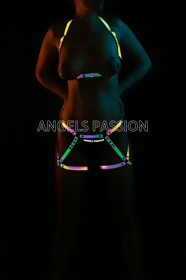  41 Erotik Giyim Reflektörlü Harness Takım - Ürün Rengi:Rainbow Reflektör