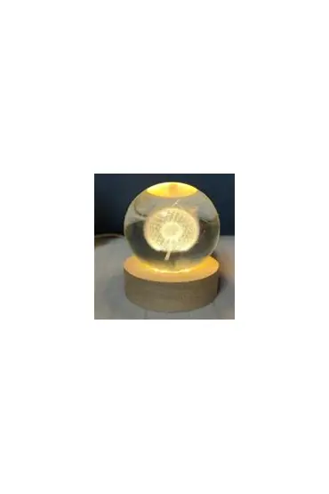  192 Dekoratif Karahindiba Tasarımlı Ahşap Altlıklı Işıklı Cam Küre Cam:6cm Ahşap:2cm