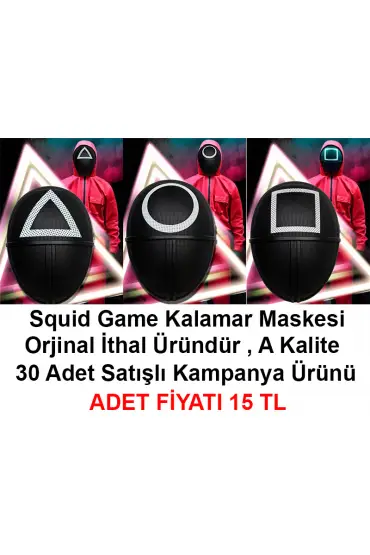 Squid Game Maskesi 3 Model Toplam 30 Adet İthal Orjinal A Kalite Maske - Kampanya Ürünü  