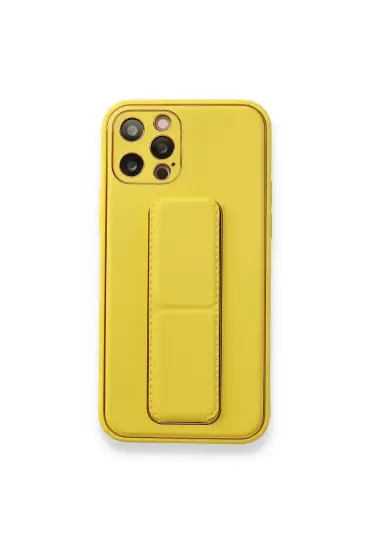  192 İphone 12 Pro Kılıf Coco Deri Standlı Kapak - Ürün Rengi : Sarı