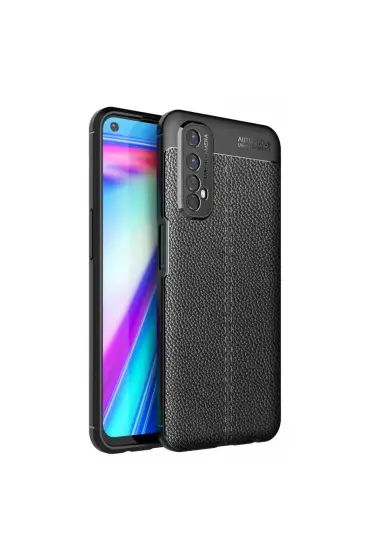  Realme 7 Kılıf Focus Derili Silikon - Ürün Rengi : Siyah